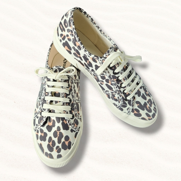 SUPERGA sneakers shoes leopard print black white cream SIZE W 8½ M 7 - Picture 2 of 10